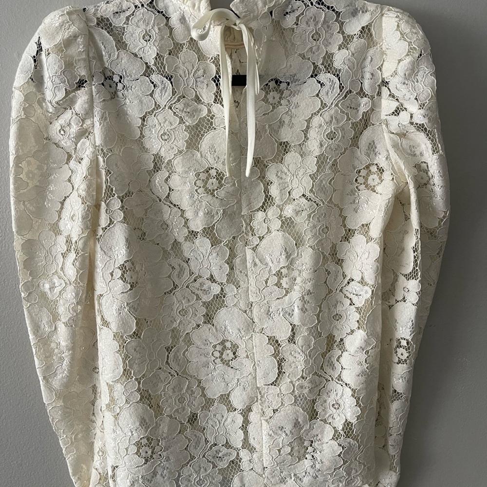 WAYF Emma Puff Sleeve Lace Top Ivory XS - Picture 8 of 11
